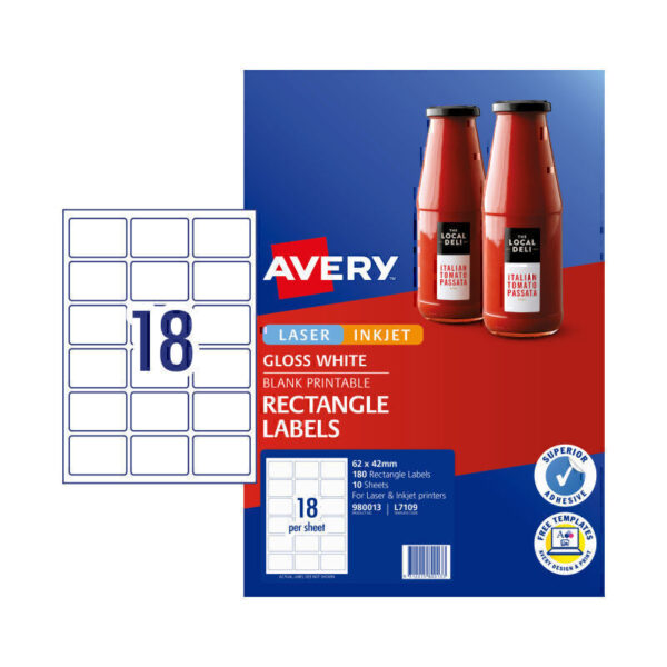 Avery Label Gloss Rectangle L7109 64x42mm 18Up Pk10 i