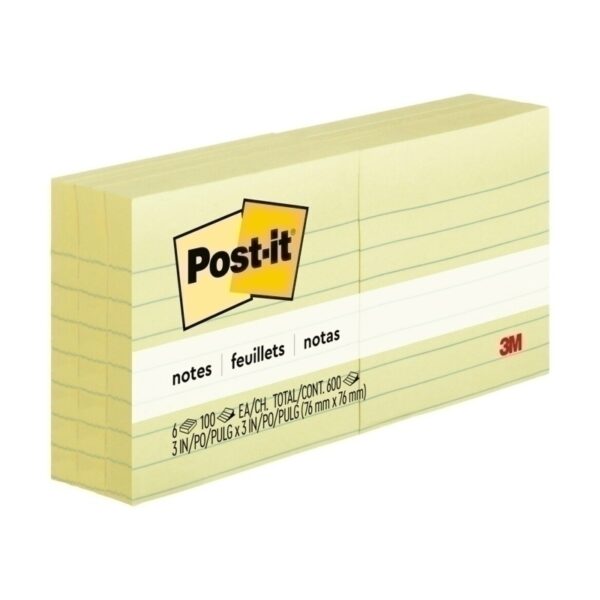 Post-It Lined Notes Canary Yellow 76 x 76mm 6-Pack