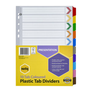 Marbig Indices & Dividers 10 Tab Reinf A4 Colour