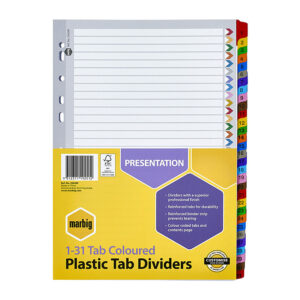 Marbig Indices & Dividers 1-31 Tab Reinf A4 Colour