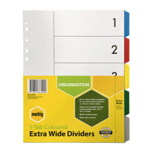 Marbig Indices & Dividers 5 Tab Pp A4 Extra Wide